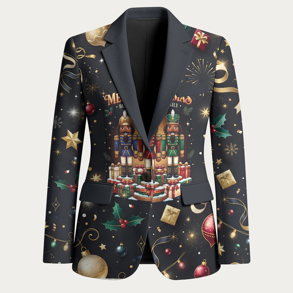 Black Nutcracker Family Christmas Blazer African American Noel Wrapped In Drip