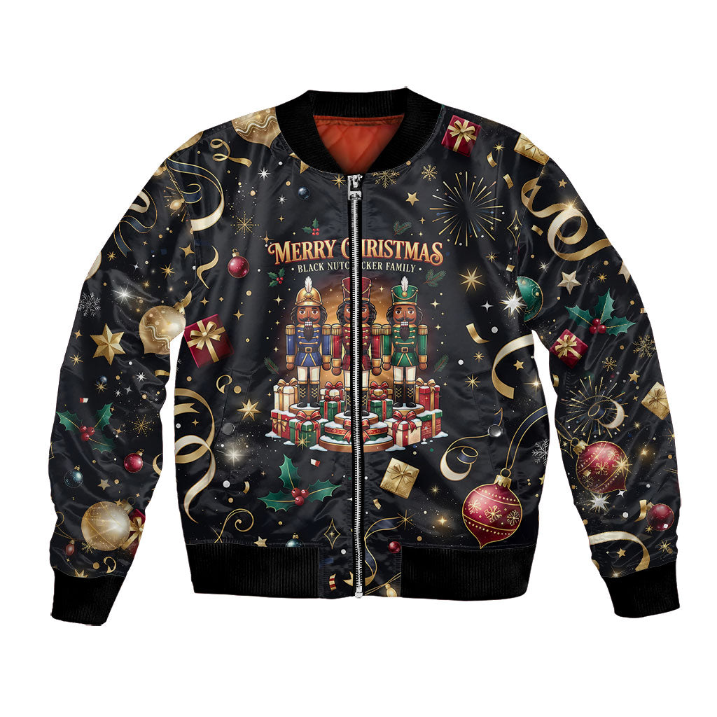 Black Nutcracker Family Christmas Bomber Jacket African American Noel Wrapped In Drip