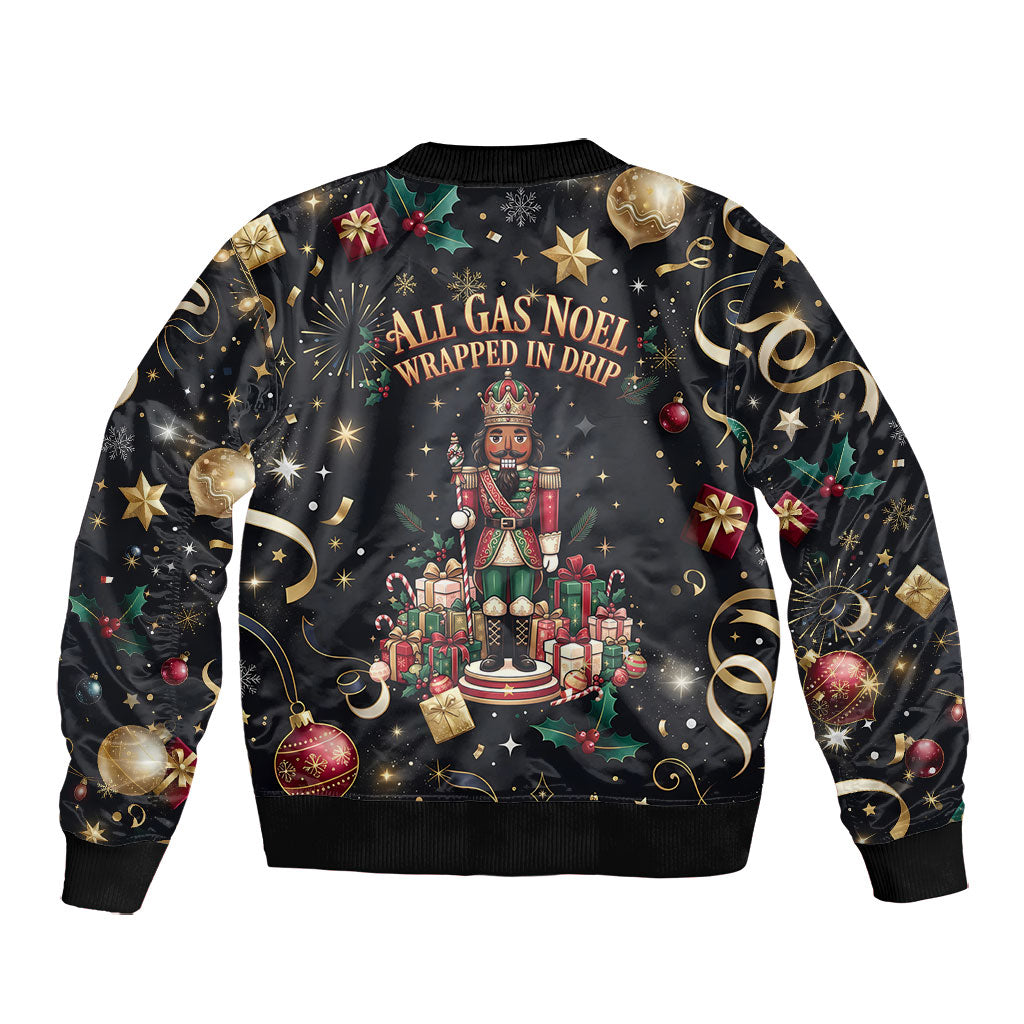 Black Nutcracker Family Christmas Bomber Jacket African American Noel Wrapped In Drip