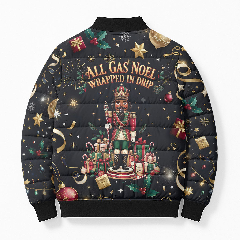 Black Nutcracker Family Christmas Bomber Puffer Jacket African American Noel Wrapped In Drip