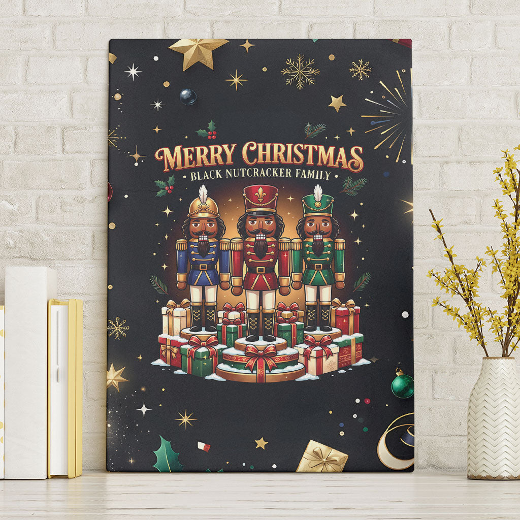 Black Nutcracker Family Christmas Canvas Wall Art African American Noel Wrapped In Drip