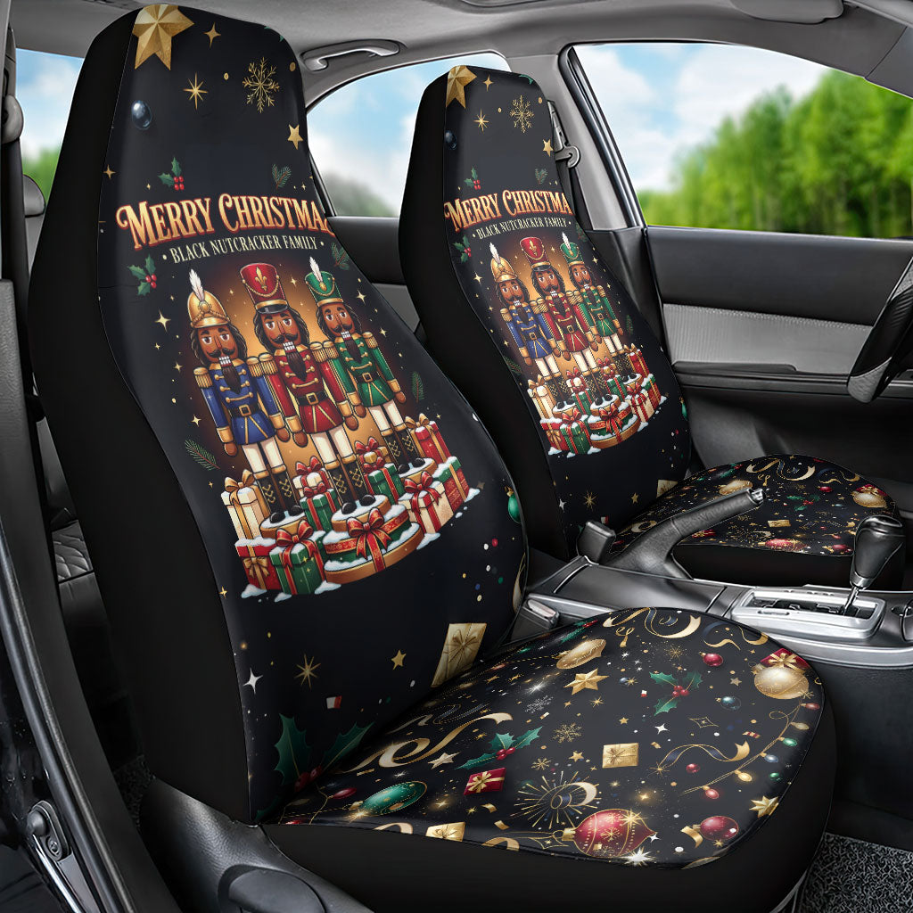 Black Nutcracker Family Christmas Car Seat Cover African American Noel Wrapped In Drip