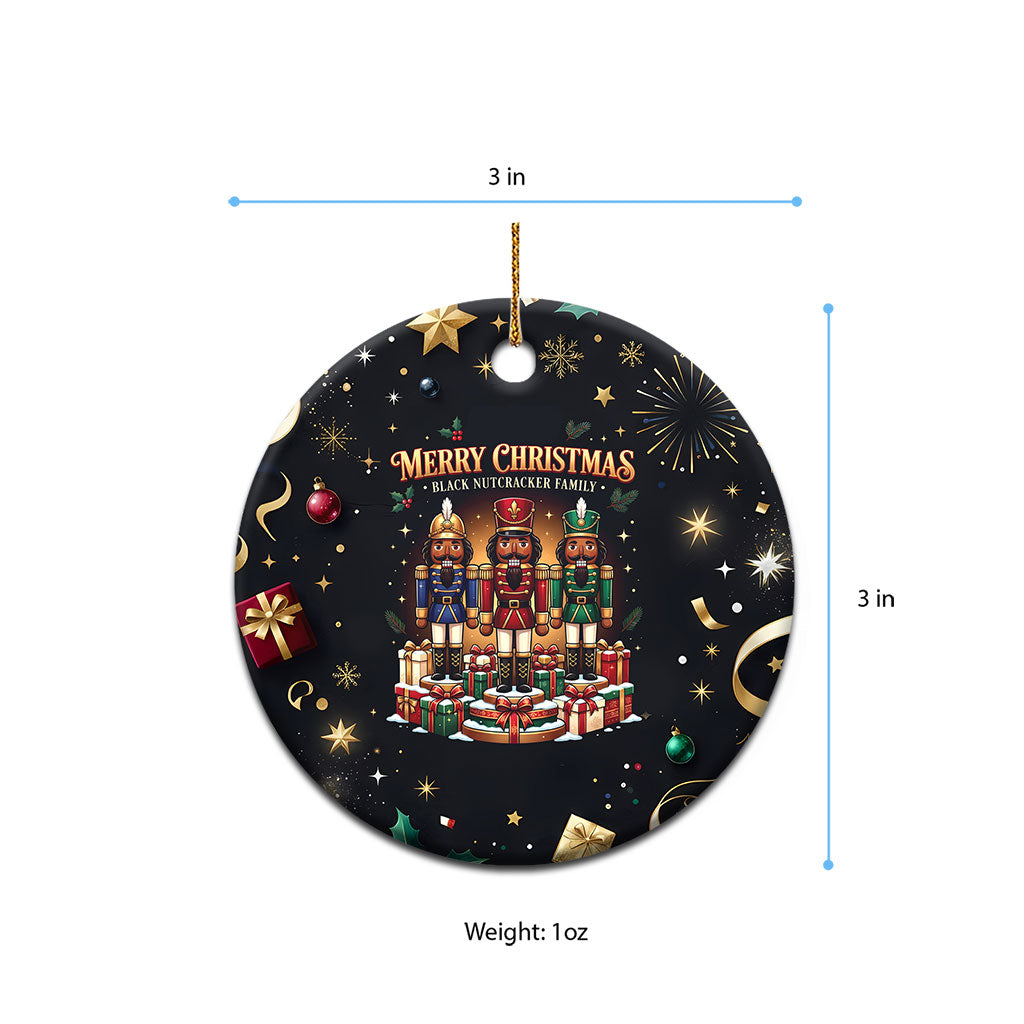 Black Nutcracker Family Christmas Ceramic Ornament African American Noel Wrapped In Drip