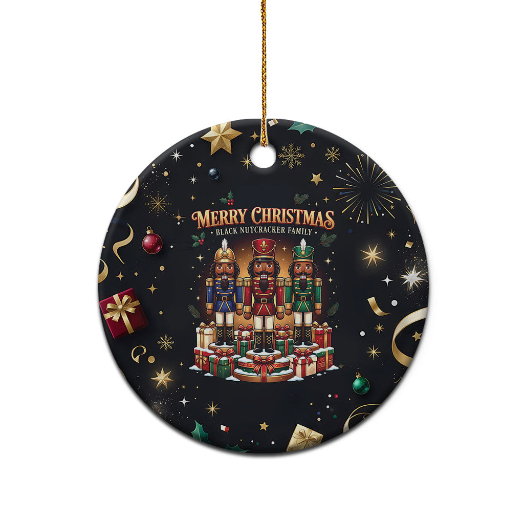 Black Nutcracker Family Christmas Ceramic Ornament African American Noel Wrapped In Drip