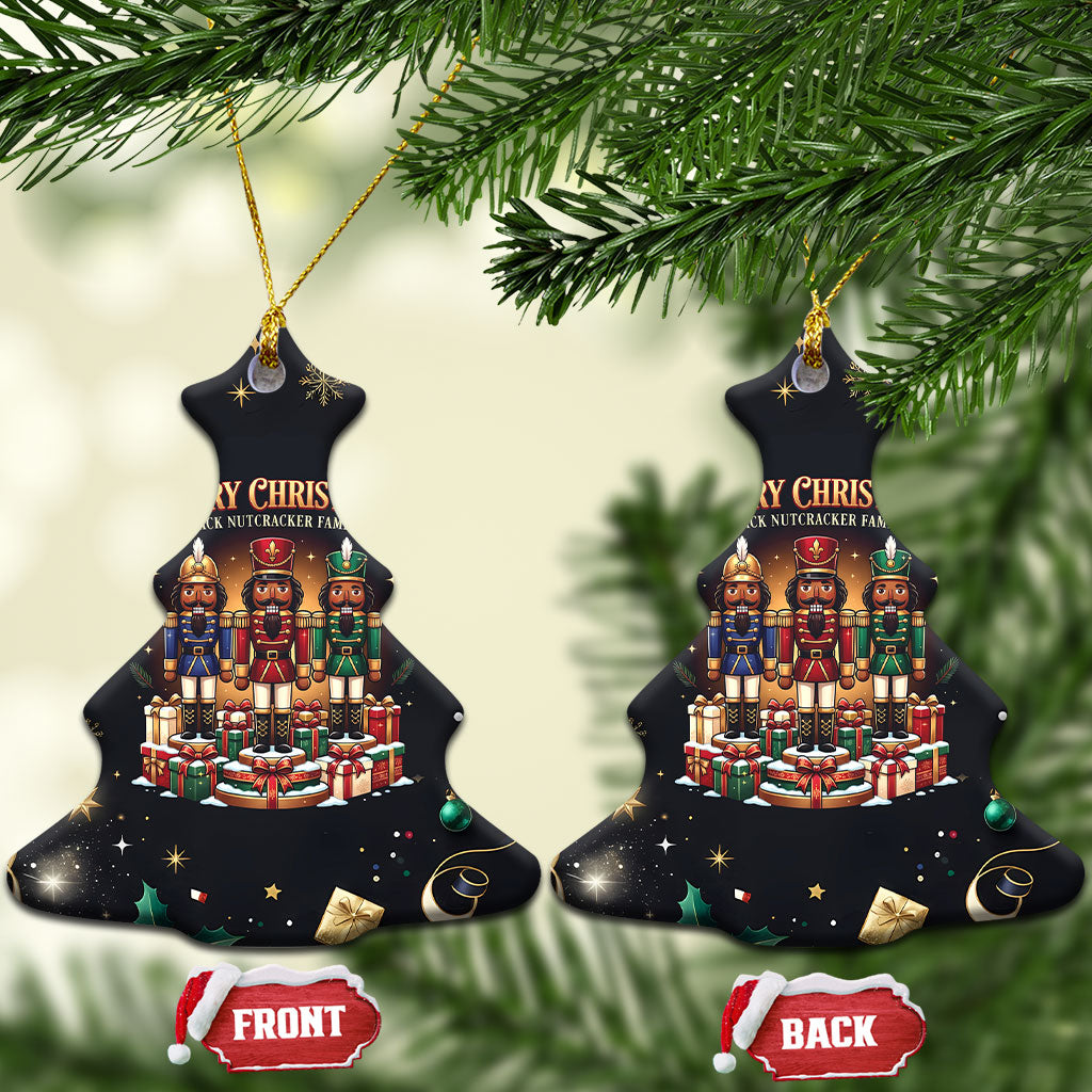 Black Nutcracker Family Christmas Ceramic Ornament African American Noel Wrapped In Drip