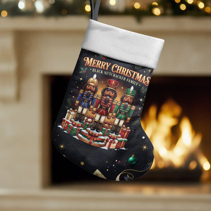 Black Nutcracker Family Christmas Stocking African American Noel Wrapped In Drip