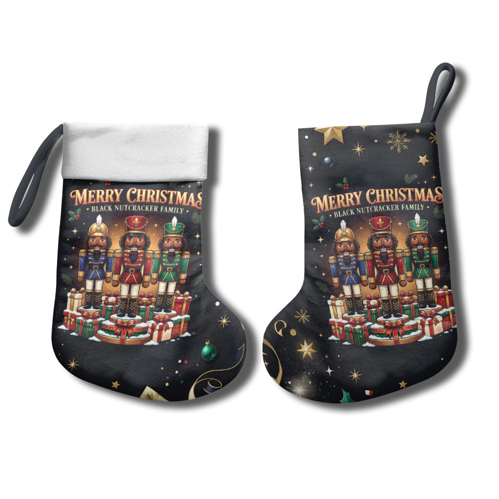 Black Nutcracker Family Christmas Stocking African American Noel Wrapped In Drip