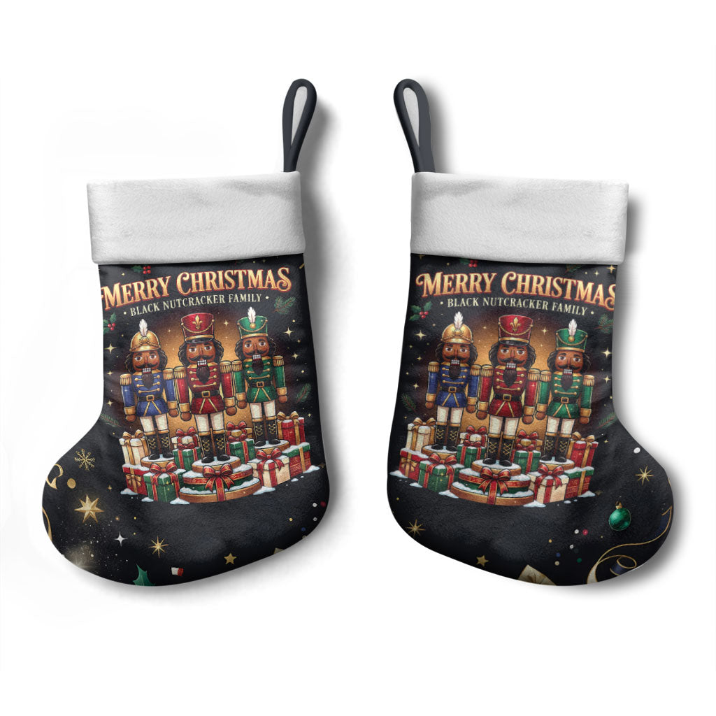 Black Nutcracker Family Christmas Stocking African American Noel Wrapped In Drip