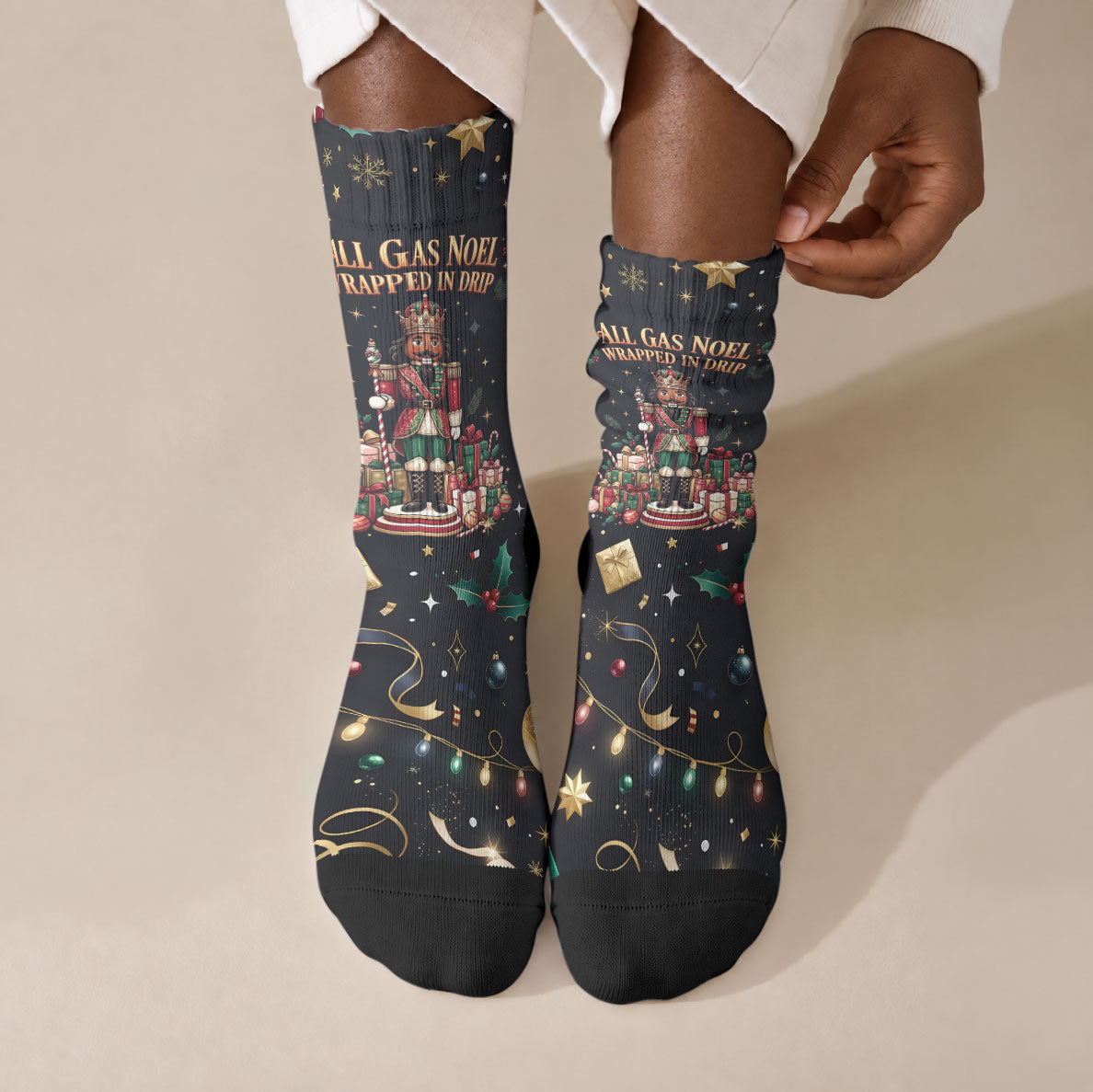 Black Nutcracker Family Christmas Crew Socks African American Noel Wrapped In Drip
