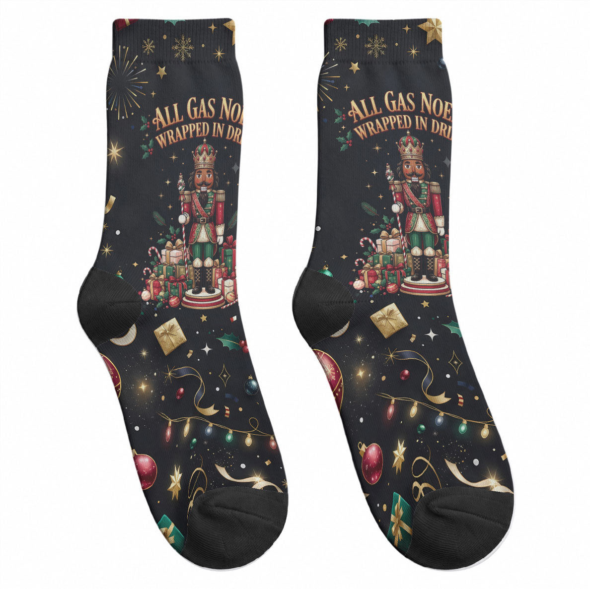 Black Nutcracker Family Christmas Crew Socks African American Noel Wrapped In Drip