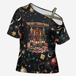 Black Nutcracker Family Christmas Cross Shoulder Shirt African American Noel Wrapped In Drip