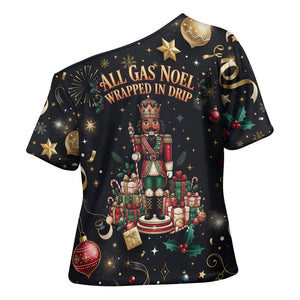 Black Nutcracker Family Christmas Cross Shoulder Shirt African American Noel Wrapped In Drip