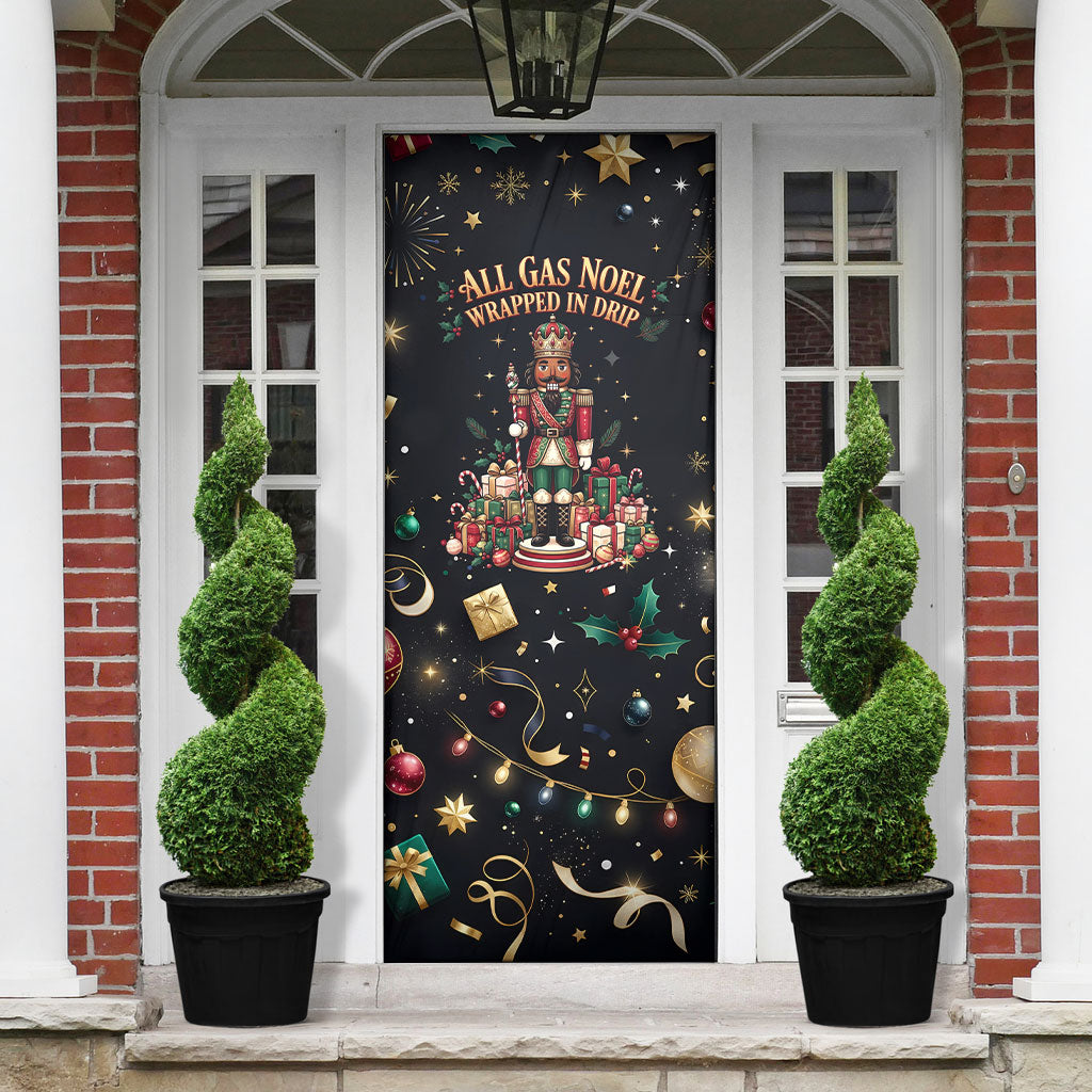 Black Nutcracker Family Christmas Door Cover African American Noel Wrapped In Drip