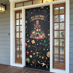 Black Nutcracker Family Christmas Door Cover African American Noel Wrapped In Drip