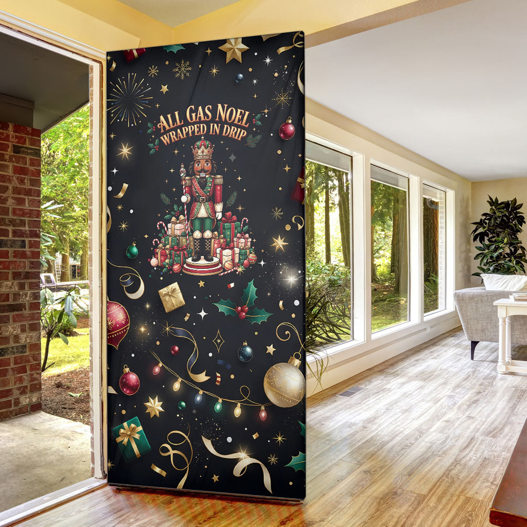 Black Nutcracker Family Christmas Door Cover African American Noel Wrapped In Drip