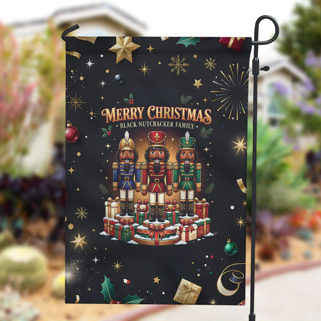Black Nutcracker Family Christmas Garden Flag African American Noel Wrapped In Drip