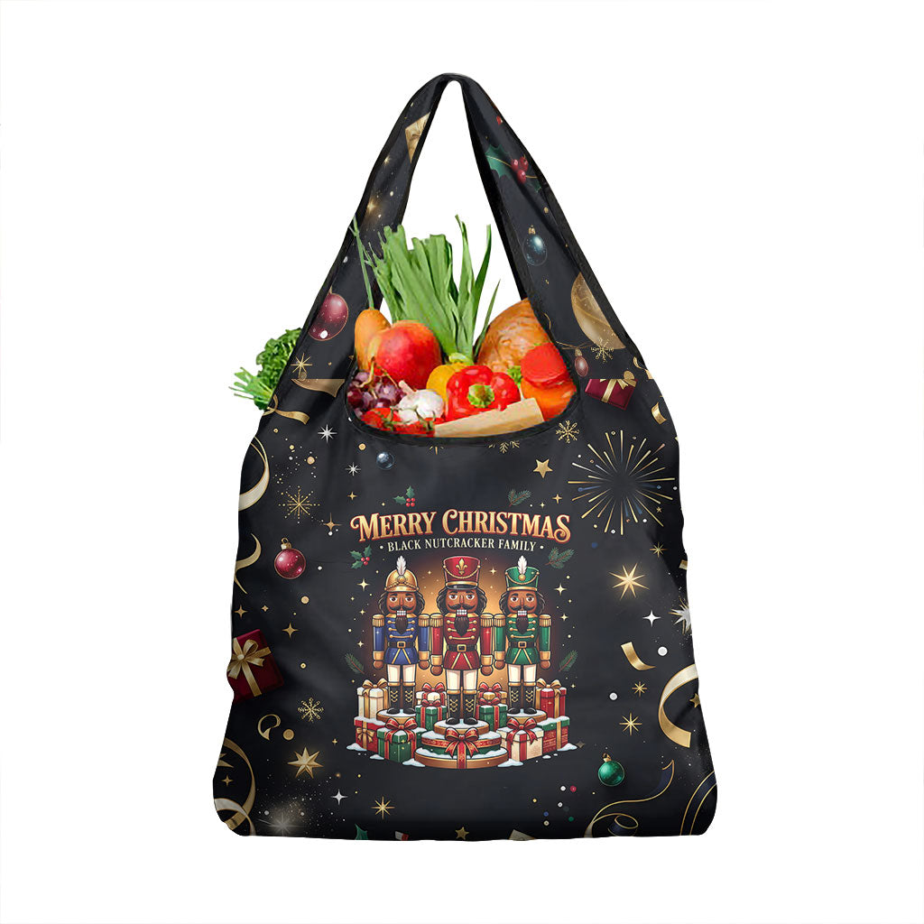 Black Nutcracker Family Christmas Grocery Bag African American Noel Wrapped In Drip