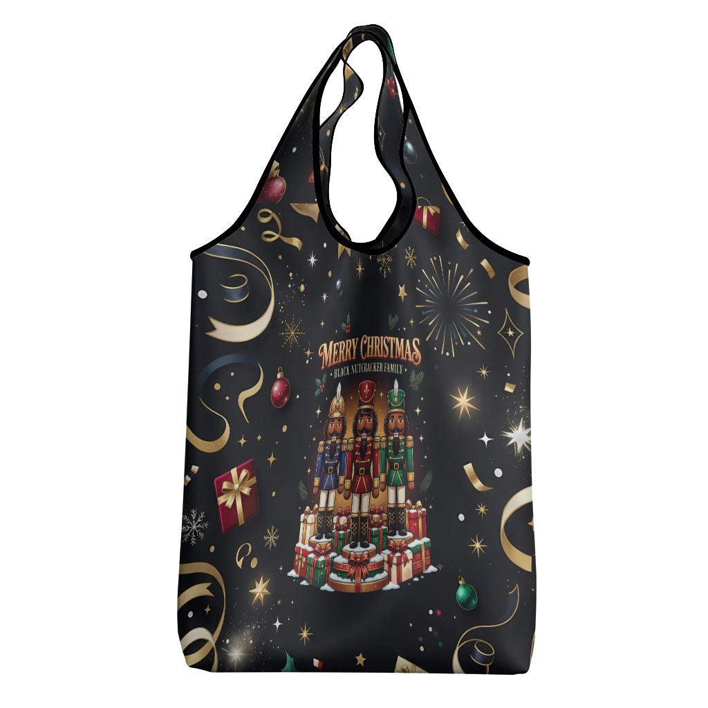 Black Nutcracker Family Christmas Grocery Bag African American Noel Wrapped In Drip