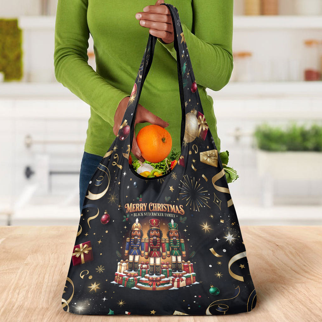 Black Nutcracker Family Christmas Grocery Bag African American Noel Wrapped In Drip