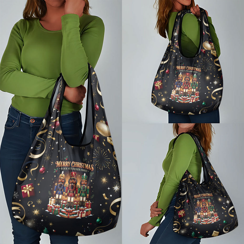 Black Nutcracker Family Christmas Grocery Bag African American Noel Wrapped In Drip