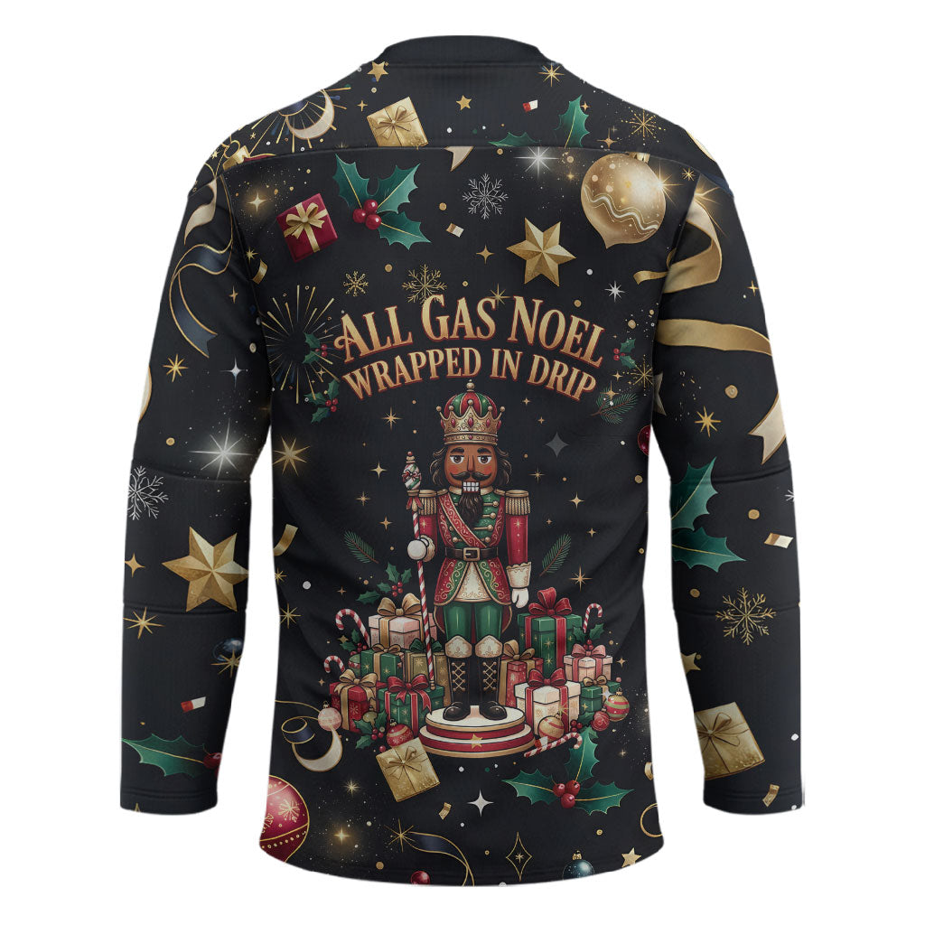 Black Nutcracker Family Christmas Hockey Jersey African American Noel Wrapped In Drip