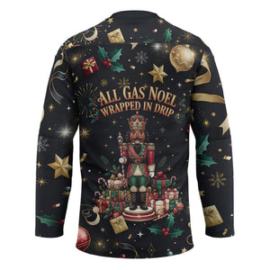 Black Nutcracker Family Christmas Hockey Jersey African American Noel Wrapped In Drip