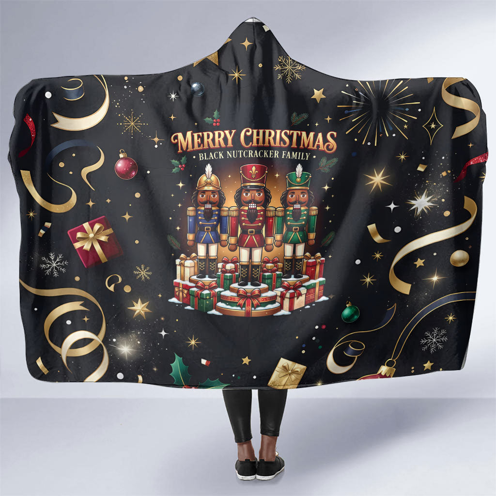 Black Nutcracker Family Christmas Hooded Blanket African American Noel Wrapped In Drip