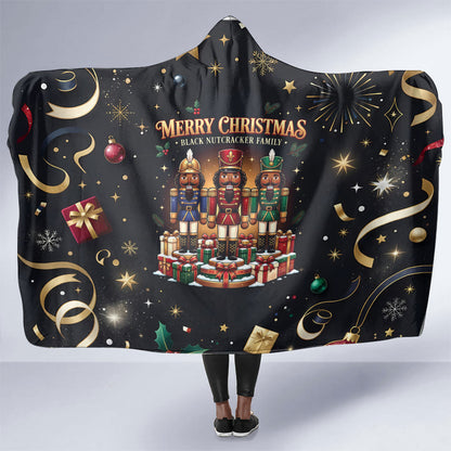 Black Nutcracker Family Christmas Hooded Blanket African American Noel Wrapped In Drip