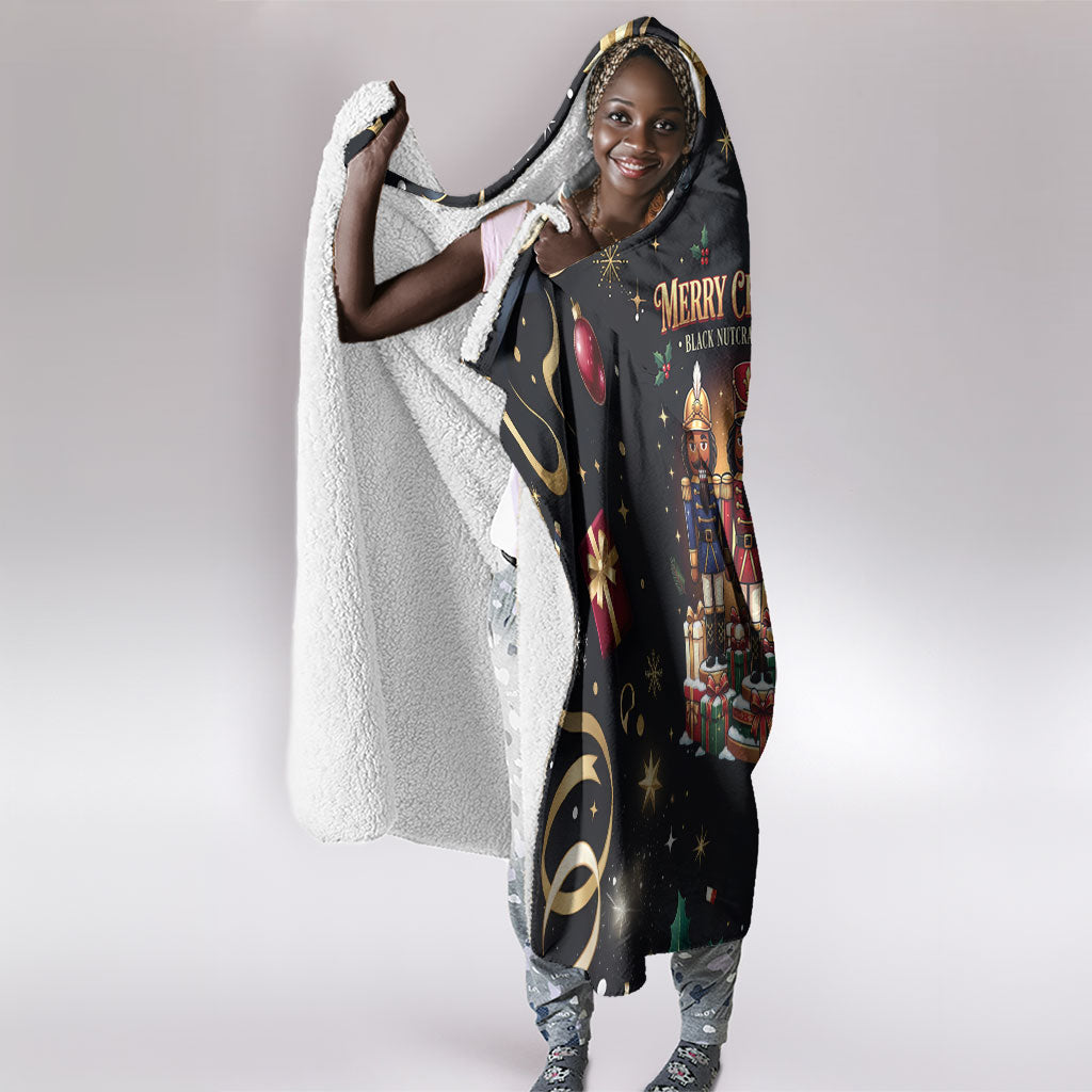 Black Nutcracker Family Christmas Hooded Blanket African American Noel Wrapped In Drip