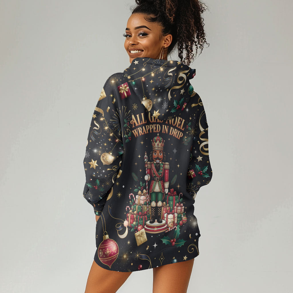 Black Nutcracker Family Christmas Hoodie Dress African American Noel Wrapped In Drip