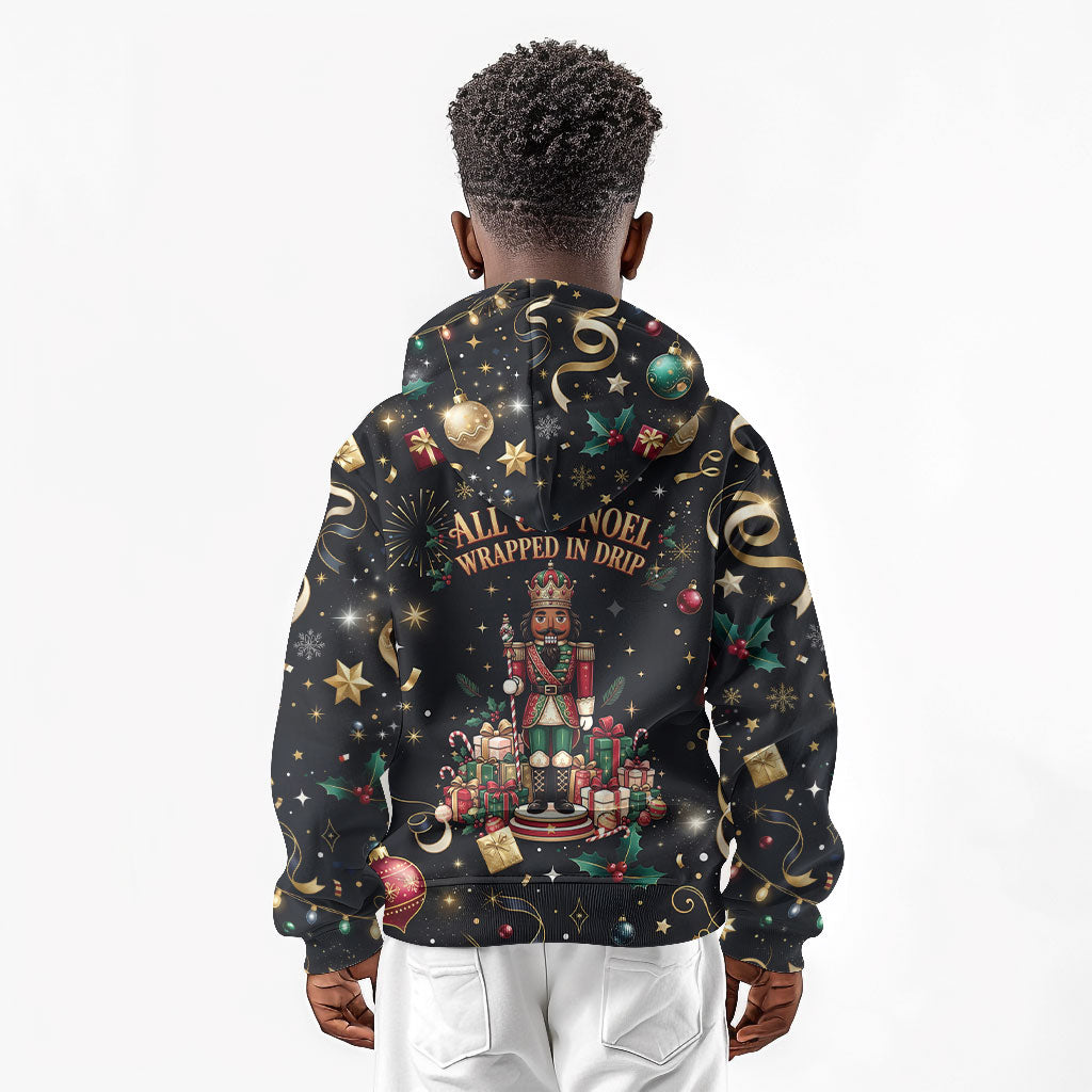 Black Nutcracker Family Christmas Kid Hoodie African American Noel Wrapped In Drip