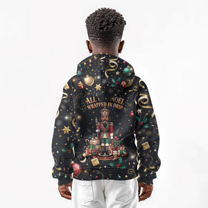 Black Nutcracker Family Christmas Kid Hoodie African American Noel Wrapped In Drip