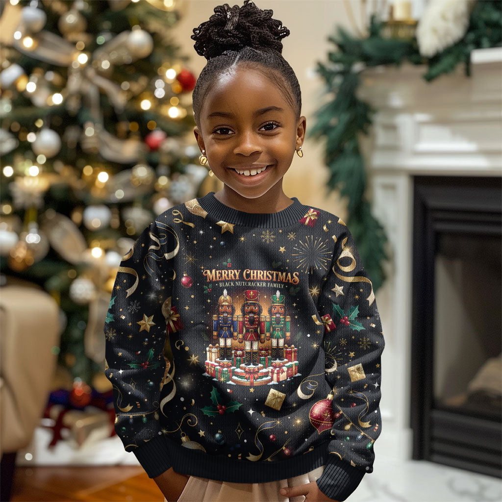Black Nutcracker Family Christmas Kid Ugly Christmas Sweater African American Noel Wrapped In Drip