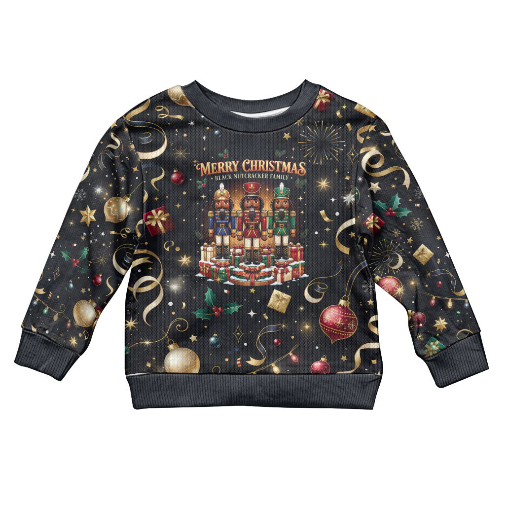 Black Nutcracker Family Christmas Kid Ugly Christmas Sweater African American Noel Wrapped In Drip