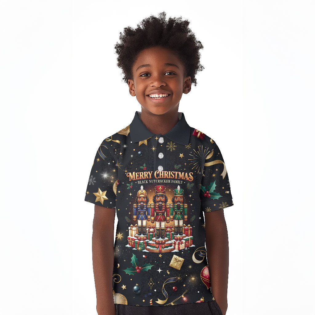 Black Nutcracker Family Christmas Kid Polo Shirt African American Noel Wrapped In Drip