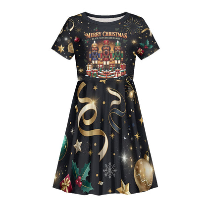 Black Nutcracker Family Christmas Kid Short Sleeve Dress African American Noel Wrapped In Drip