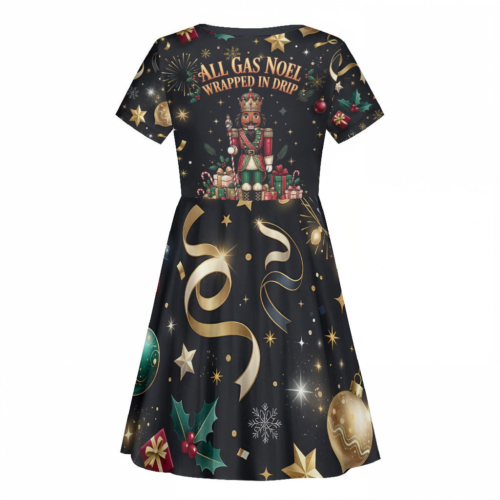 Black Nutcracker Family Christmas Kid Short Sleeve Dress African American Noel Wrapped In Drip