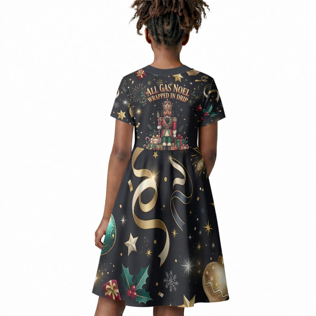 Black Nutcracker Family Christmas Kid Short Sleeve Dress African American Noel Wrapped In Drip