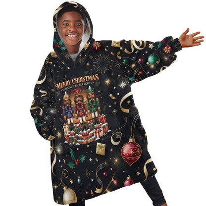 Black Nutcracker Family Christmas Kid Wearable Blanket Hoodie African American Noel Wrapped In Drip