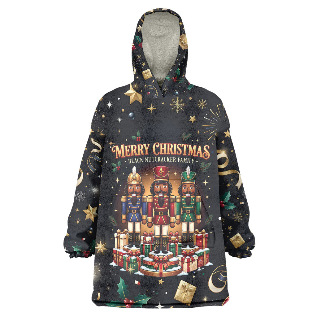 Black Nutcracker Family Christmas Kid Wearable Blanket Hoodie African American Noel Wrapped In Drip