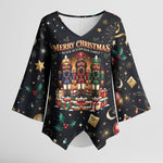 Black Nutcracker Family Christmas Kimono Sleeve Blouse African American Noel Wrapped In Drip