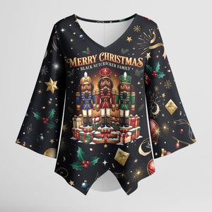 Black Nutcracker Family Christmas Kimono Sleeve Blouse African American Noel Wrapped In Drip