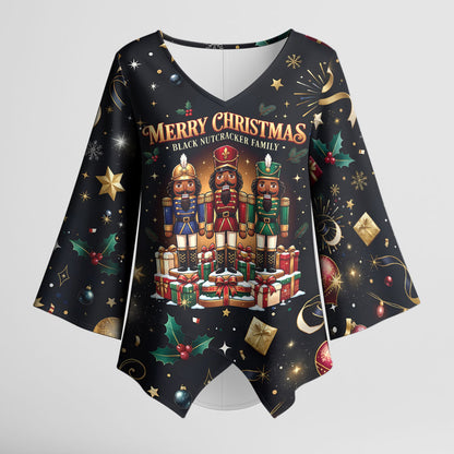 Black Nutcracker Family Christmas Kimono Sleeve Blouse African American Noel Wrapped In Drip