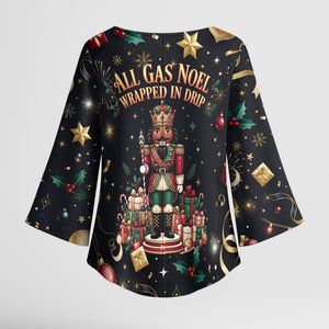 Black Nutcracker Family Christmas Kimono Sleeve Blouse African American Noel Wrapped In Drip