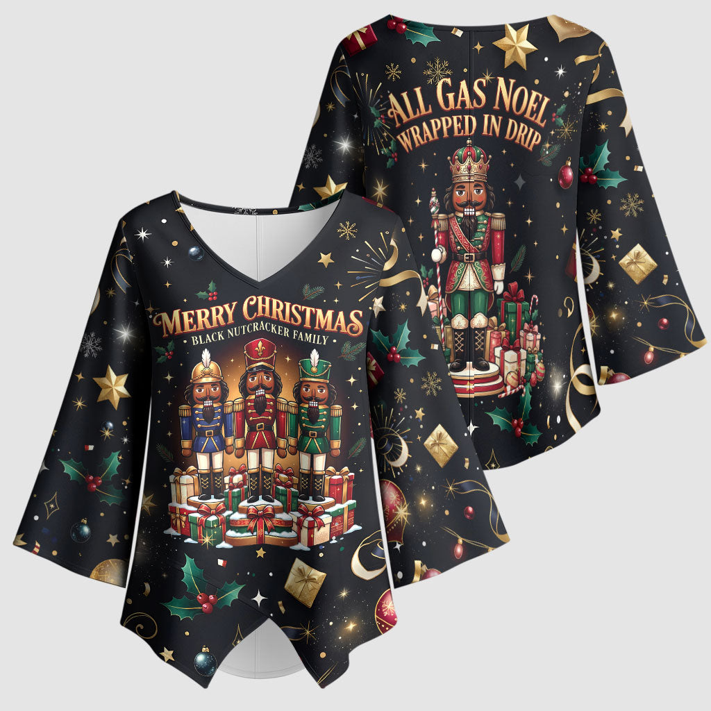 Black Nutcracker Family Christmas Kimono Sleeve Blouse African American Noel Wrapped In Drip