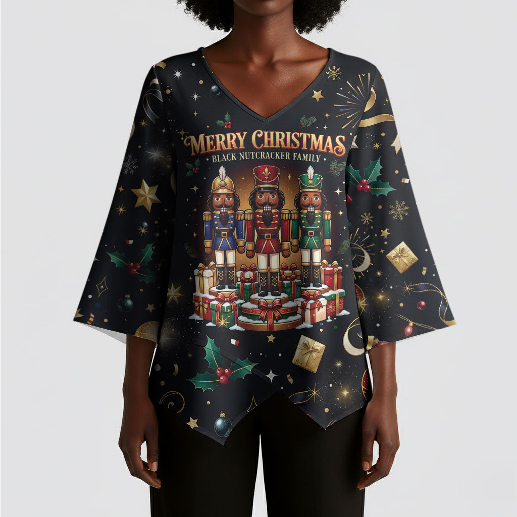 Black Nutcracker Family Christmas Kimono Sleeve Blouse African American Noel Wrapped In Drip