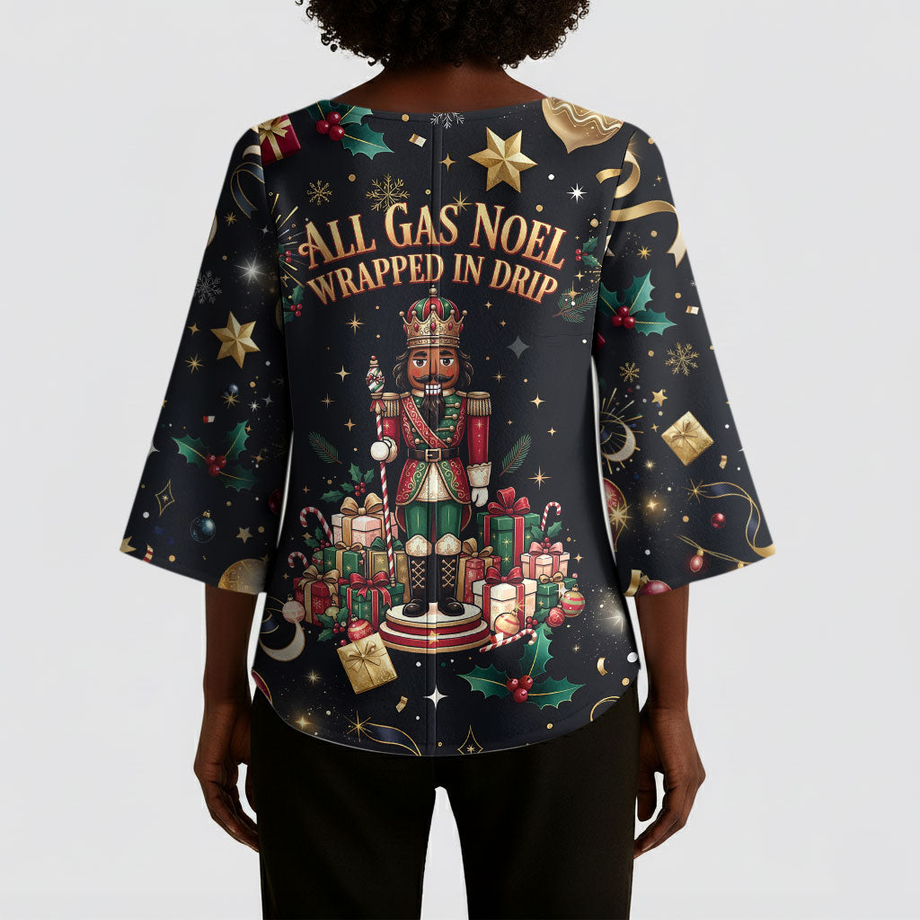 Black Nutcracker Family Christmas Kimono Sleeve Blouse African American Noel Wrapped In Drip