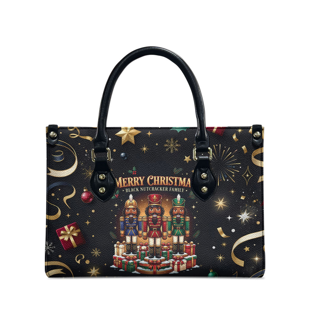 Black Nutcracker Family Christmas Leather Bag African American Noel Wrapped In Drip
