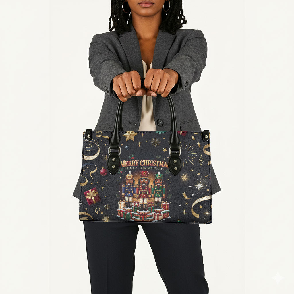 Black Nutcracker Family Christmas Leather Bag African American Noel Wrapped In Drip