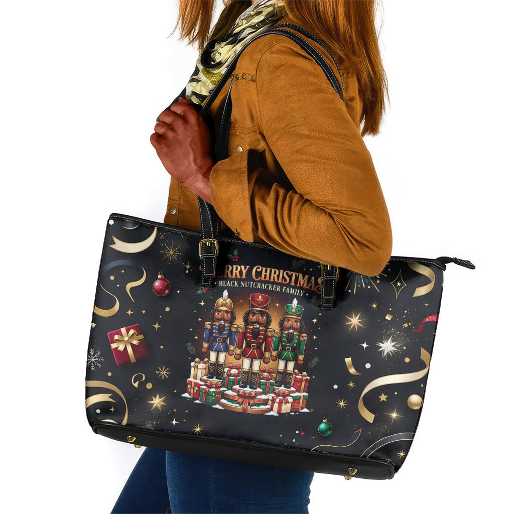 Black Nutcracker Family Christmas Leather Tote Bag African American Noel Wrapped In Drip